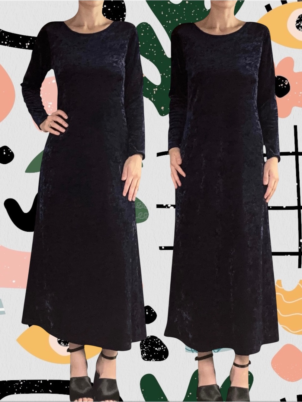 New Visions | Vintage 90s/Y2K Blue Velvet Long Sleeve Maxi Dress